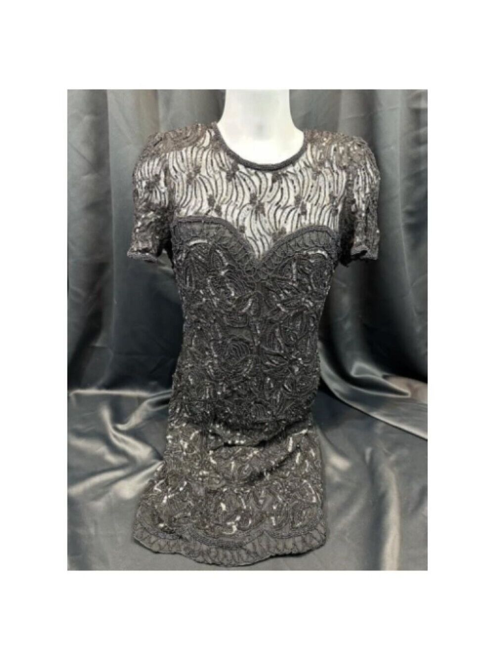 100% Silk Beaded Formal Dress Size S Vintage